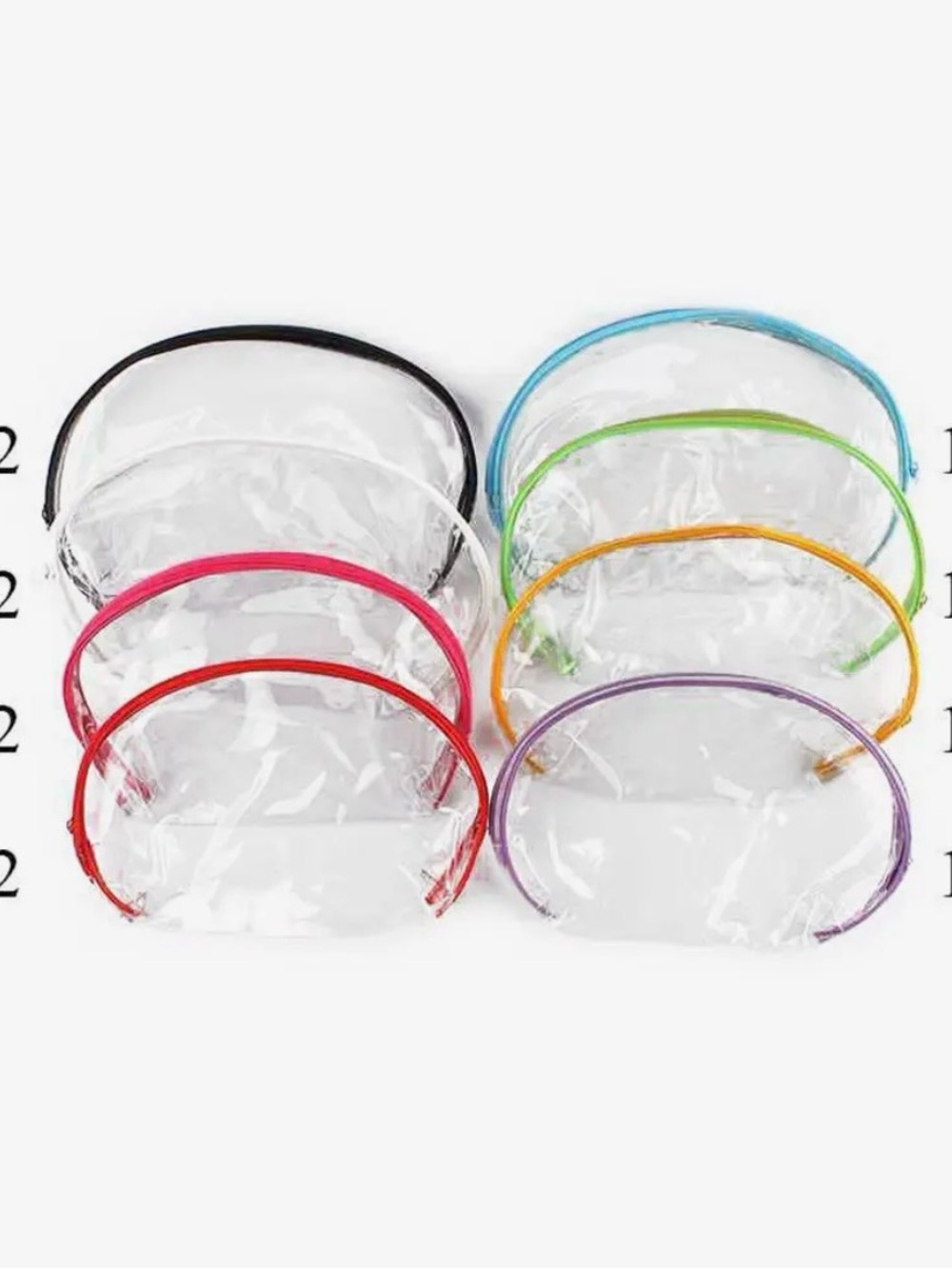 Clear PVC Cosmetic Bag with Color Trim - Multi-Color Set
